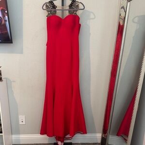 Bold Illusion Neck Red Gown